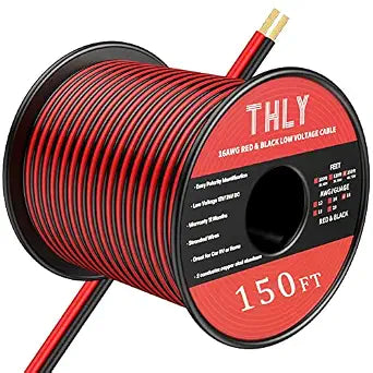 16 Gauge Wire 150FT, 2 Conductor Red & Black Automotive Electrical Wire, 16 AWG Low Voltage Cable for 12V/24V LED Light, Lamp, Car, Marine, Speaker, Bulb