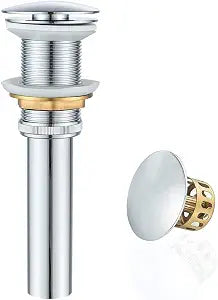 Bathroom Sink Drain Without Overflow with Strainer Basket Detachable Vessel Sink Lavatory Vanity Pop Up Drain Stopper Polished Chrome