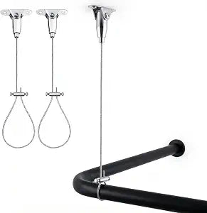 Shower Curtain Rod Ceiling Support  Adjustable 304 Stainless Steel Anti-Sagging Shower Rod Support Bracket, Rustproof Ceiling Mounted Holder for Curved, L-Shaped & Sloped Ceilings (2)