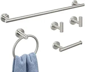Livabber 5-Piece Bath Hardware Set, 24 Inch SUS304 Stainless Steel Towel Bar Set, Heavy Duty Wall Mounted Towel Racks for Bathroom Accessories Kit (Brushed Nickel)