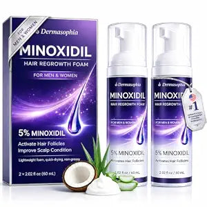 5% Minoxidil Foam for Men and Women, Hair Regrowth Treatment for Thinning Hair and Hairline Areas, Lightweight Fast-Drying Non-Greasy Formula, Easy to Apply, 2 Pack (60mL Each)