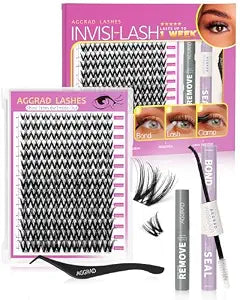 Flora Lash Clusters Kit Wispy Fluffy 8-18mm Hybrid Volume Eyelashes Cluster Extension Kit Individual DIY False Lash Extension Kit with Lash Bond and Seal, Thin Invisible Black Lash Band