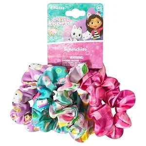 LUV HER Gabby's Dollhouse Cute Scrunchies for Girls of All Ages - 4 Large Hair Scrunchies - 4 Printed Scrunchies with Your Favorite Characters - Hair Accessories for girls 3+
