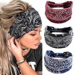 CAKURE Boho Wide Headbands Knotted Head Wraps African Head Scarf Motorcycle Hair Accessories for Women and Girls (Pack of 3) (Set-1)