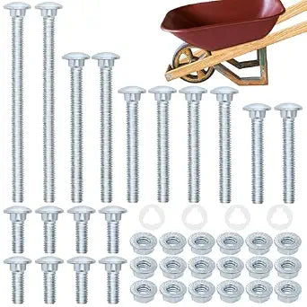 Wheelbarrow Handles Nut and Bolt Set, Carbon Steel Galvanized Carriage Bolts 5'', 3-1/2'', 2-3/4'', 2-1/4'', 3/4', Wheelbarrow Handles Replacement Bolts Kit, Furniture Beds Sofa Table Chairs (18 PCS)