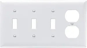 Legrand Pass & Seymour SP38W Plastic Wall Plate, 4 Gang, Combination Three Toggle Switches and One Duplex Receptacle Outlet, White (1 Count)