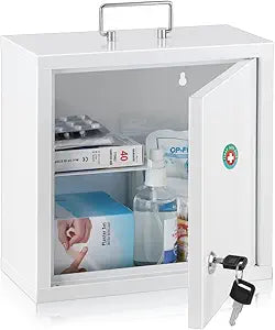 KYODOLED Locking Medication Lock Box with Keys, Wall Mount, White
