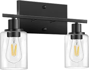 Vanity Lights, 2-Light Black Bathroom Light Fixtures Over Mirror, Metal