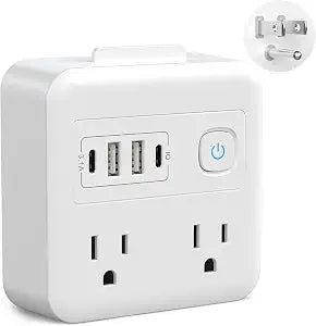 Multi Plug Outlet, 4 AC Outlet Wall Plug Expander with Power Switch