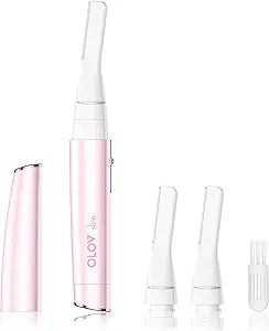 Facial Hair Removal for Women, Painless Eyebrow Trimmer with Pivoting Head, Electric Battery Operated Body Hair Remover with 2 Replaceable Blade for Face Neck Chin Bikini, Pink