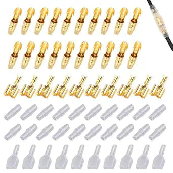 10 Sets Bullet Connectors 2 to 1 Wire Splitter Double Spade Electrical Connector Kit for 4mm Bullet Motorcycle Wiring Heat Shrink Butt Male and Female Terminals with Waterproof Sheath Sleeve