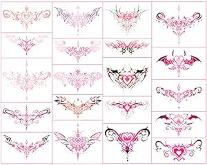 Sexy Navel Temporary Tattoos 20 Sheets Large Black Red Lace Abdomen Waist Waterproof Tattoo Stickers for Women Girl Fake Body Tattoos (Waist and abdomen)
