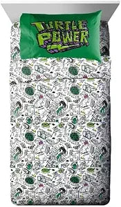 Jay Franco Teenage Mutant Ninja Turtles Kids 3-Piece Twin Sheet Set, Microfiber, White, Nickelodeon, 66" (W) x 96" (L)