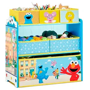 Delta Children - Sesame Street Design & Store 6 Bin Toy Storage Organizer - Greenguard Gold Certified, Blue