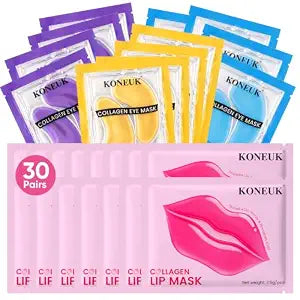 30 Pack Eye Mask & Lip Mask,Under Eye Patches for Puffy Eyes, Lip Balm Bulk