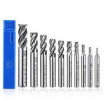 10Pcs 4-Flute End Mill Set, Metric CNC Milling Cutter Drill Bits Set 2-12mm