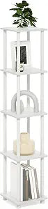 Furinno Turn-N-Tube Storage Shelves, 5-Tier Square Book Shelf, Corner Shelf, Toolless Open Shelves, Round Tubes, for Organization and Storage, Living Room, Garage, Home Office, White