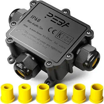 PEBA IP68 Waterproof Junction Box, 3-Way Outdoor Electrical Wire Connector for Cable Splice, Fits 4-14mm O.D. Cables (0.16"-0.55"), for Landscape Lighting, Outdoor & Underground Use, 1-Pack