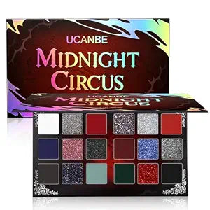 Red White Blue & Black Gray Silver Goth Eyeshadow Palette Makeup- 18 Color Matte Shimmer Glitter Eye Powder Pallet, Dark Gothic Smoky Eye Shadows for Halloween Joker Vampire Clown SFX Cosplay Make Up