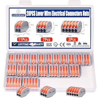 20 PCS Lever Wire Electrical Connectors Nuts Assortment Kit with 28-12 AWG, Multiple Stud2/3/5 Conductor Combination Compact,Quick Disconnect Splicing,Electrical Insulated Terminals