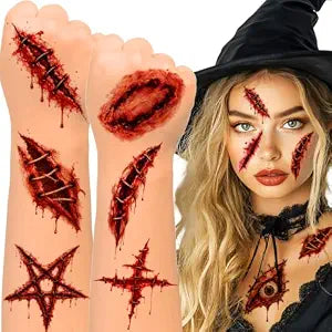 30 Halloween Fake Scar Temporary Tattoos, Bloody Wound Tattoos for Makeup