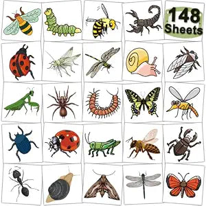 CHARLENT 148 Individually Sheets Bug Temporary Tattoos for Kids