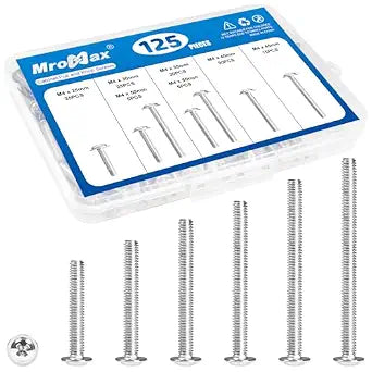 125Pcs Cabinet Pulls Knobs Screws Assortment Kit, M4 x 25/30/35/40/45/50mm