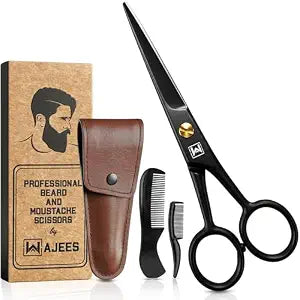 Beard & Mustache Scissors ���5" Stainless Steel Grooming Kit with Case