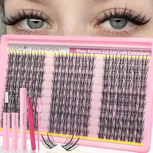 Wispy Lash Clusters Natural Eyelash Clusters Kit, Manga Lashes C Curl Individual Clusters 10-16mm, Spiky Cluster Eyslash Extension DIY Kit with Lash Glue, Tweezers & Brush for Beginners at Home