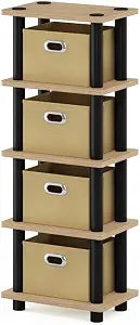 Furinno Turn-N-Tube Toolless 4-Tier Storage Shelves, Oak