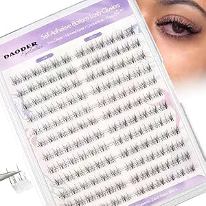 DAODER Self Adhesive Bottom Lash Clusters, Pre Glued Wispy Bottom Lashes Natural Look NO Glue Need, Clear Band J Curl Lower Eyelash Extensions For Under Eyeslashes 4-7mm (Black Little Cutie)