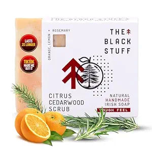 The Black Stuff All Natural Bar Soap for Men Handmade Cold Process Soaps with Organic Ingredients and Essential Oils - Mens Soap for Daily Use, Citrus Cedarwood Scrub Body Soap
