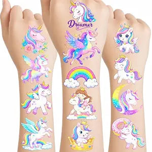 96 PCS Cute Rainbow Unicorn Temporary Tattoos for Girls Women
