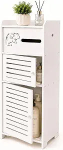 BorealBear Slim Bathroom Storage Cabinet with Louvered Doors for Women, Narrow Freestanding Floor Cabinet to Store Pads Tampons Toiletries, 3-Tier Large Moisture-Resistant Organizer Small Space