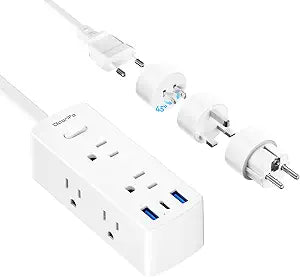 European Travel Plug Adapter, Olcorife Universal Travel Adapter for EU UK US AUS, 6 Outlets 3 USB Ports with 5ft Extension Cord, International Power Adapter for US to Europe UK AUS