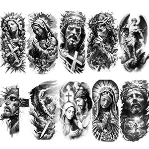 Religious Temporary Tattoo 10 Sheets, Jesus, Virgin Mary, Angel Designs, Half Sleeve for Men and Women, Waterproof, 6.7x4 Inchï¿½ï¿½ï¿½roarhowl t