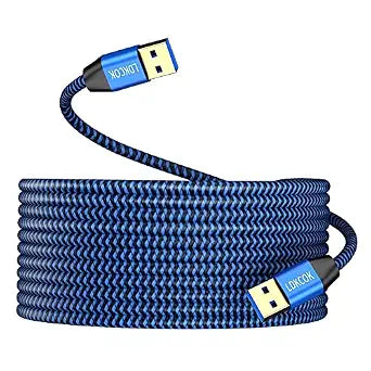 USB to USB Cable 15FT, Durable Braided USB 3.0 Male to Male Type A to Type A Data Transfer Cable, Compatible with Hard Drive, Laptop, DVD Player, TV, USB Hub, Monitor, Camera, Set-Top Box