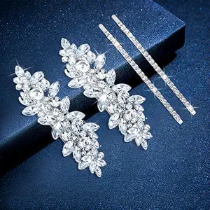 WHAVEL 4PCS Silver Rhinestone Hair Clips - Bride Barrettes Fancy Wedding Prom Formal Hair Accessories for Women