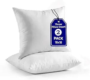 QUBA LINEN 18 x 18 Throw Pillow Insert - Pack of 2 White, Down Alternative Pillow Inserts for Decorative Pillow Covers, Throw Pillows for Bed, Couch Pillows for Living Room (Pack of 2)