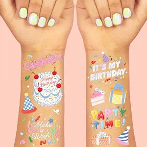 xo, Fetti Birthday Tattoos for Kids - 50 designs, 2 sheets | Iridescent Foil, Party Favors, Goodie Bag Fillers, Kids Bday Party Supplies, Fun Activity, Colorful Tattoos