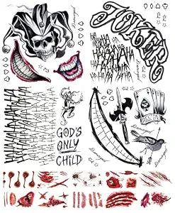 Joker Tattoos Temporary Halloween - Temporary Tattoos for Men Fake Tattoo Stickers Joker Costume Masquerade Cosplay Party Accessories Makeup Waterproof