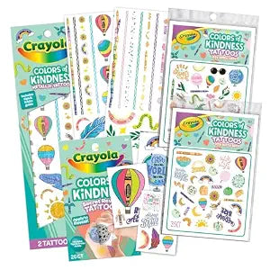 Crayola Colors of Kindness Temporary Tattoo Sheets, Variety Pack with 100+ Tattoos for Kids, Ages 4+, Positive & Uplifting Designs