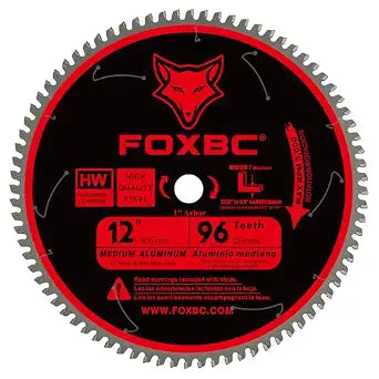 FOXBC 12 Inch Saw Blade 96-Tooth TCG for Aluminum Non-Ferrous Metal & Plastic Cutting with 1-Inch Arbor