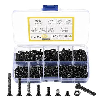 M3 Flat Head Machine Screws and Hex Nuts Kit, 380 Pcs Black Countersunk Head Phillips Screws Bolts Nuts Assortment Kit - M3 x 4mm/ 6mm/ 8mm/ 10mm/ 12mm/ 16mm/ 20mm