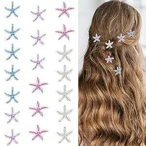 20 Pcs Starfish Hair Accessories: Rhinestone Clips for Beach, Mermaid Style - Cute for Women and Girls