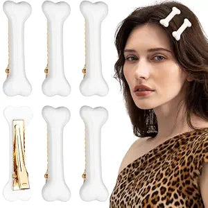 YGDZ 6PCS Bone Hair Clips, Emo Hair Pins, Cutecore Accessories for Women Girls, White Dog Hair Clips for Halloween Costume, Cosplay Party