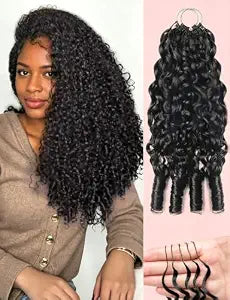 Burmese Curly Crochet Human Hair 16 Inch Human Crochet Hair for Black Women 50g Pre-Separated Invisible Feather Crochet Human Hair 40 Strands Reusable Burmese Curly Bundles Hair Natural Black