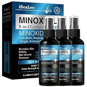 5% Minoxidil for Men and Women Hair Growth, Hair Loss Treatments Serum with Biotin Batana and Rosemary, Minoxidil Hair Growth Spray for Stronger Thicker Fuller Hair Beard Regrowth, 3 Bottles