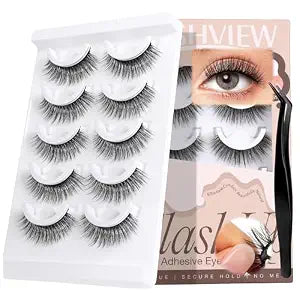 LASHVIEW Self Adhesive Eyelashes Natural Look, Pre Glued Wispy False Lashes No Glue Required, Faux Mink Eyelashes 5 Pairsï¿½ï¿½ï¿½C