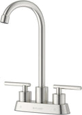Commercial Bar Sink Faucet 4 Inch Center Deck Mount, Stainless Steel High Arch 2 Hole Utility Sink Faucets with Dual Lever Handles for Laundry Campers (Brushed Nickel)